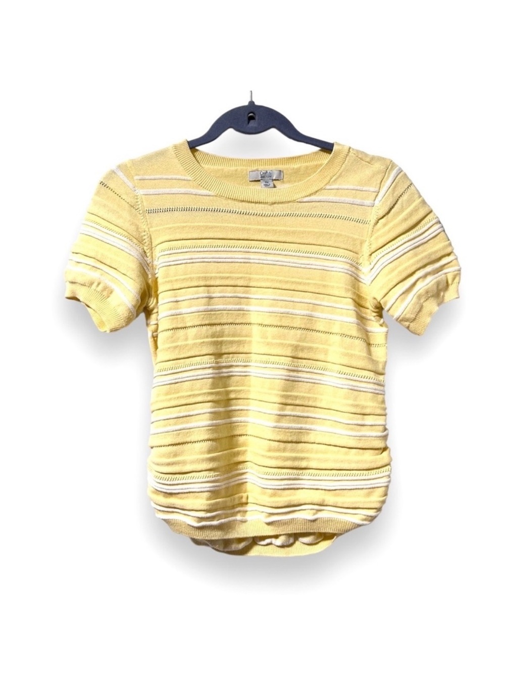 Croft & Barrow Yellow Striped Short Sleeve Knit Sweater Womens Sz Medium Retro